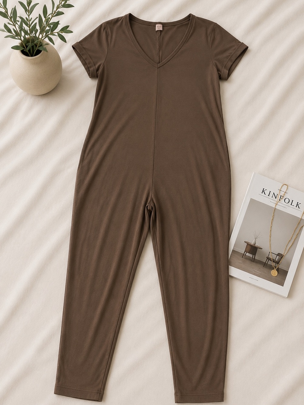 Smash + Tess Brown V-Neck Jumpsuit
